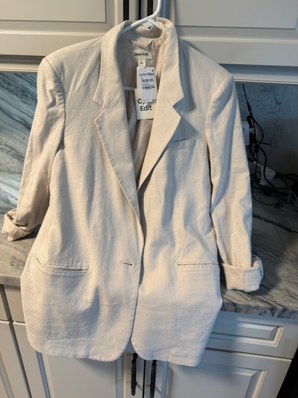Open Edit Women's Cream Relaxed Linen-Blend Blazer